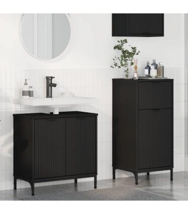 vidaXL Bathroom Furniture Set 2 pcs Black Engineered Wood and Metal
