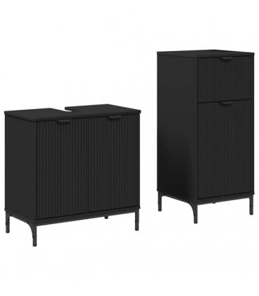vidaXL Bathroom Furniture Set 2 pcs Black Engineered Wood and Metal