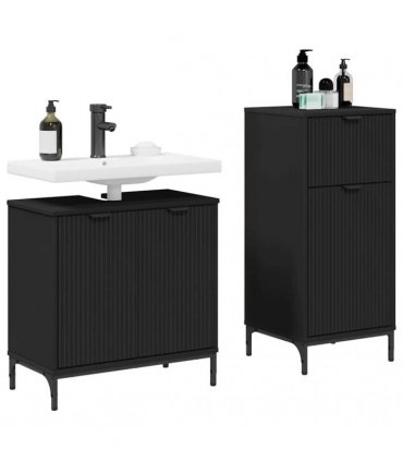 vidaXL Bathroom Furniture Set 2 pcs Black Engineered Wood and Metal