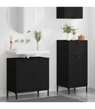 vidaXL Bathroom Furniture Set 2 pcs Black Engineered Wood and Metal
