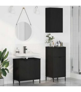 vidaXL Bathroom Furniture Set 3 pcs Black Engineered Wood and Metal