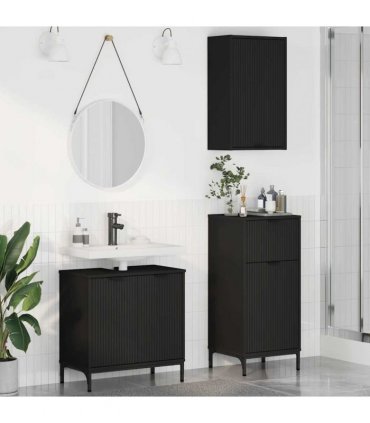 vidaXL Bathroom Furniture Set 3 pcs Black Engineered Wood and Metal