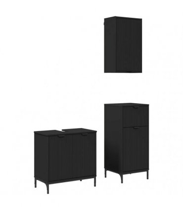 vidaXL Bathroom Furniture Set 3 pcs Black Engineered Wood and Metal