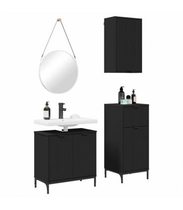 vidaXL Bathroom Furniture Set 3 pcs Black Engineered Wood and Metal