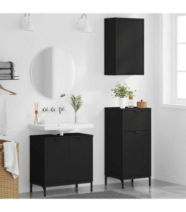 vidaXL Bathroom Furniture Set 3 pcs Black Engineered Wood and Metal