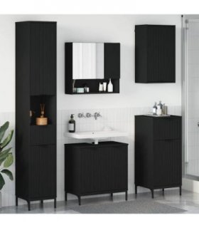 vidaXL Bathroom Furniture Set with Drawer Black Engineered wood, Metal