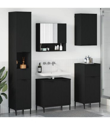 vidaXL Bathroom Furniture Set with Drawer Black Engineered wood, Metal