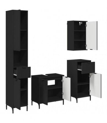 vidaXL Bathroom Furniture Set with Drawer Black Engineered wood, Metal
