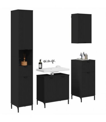 vidaXL Bathroom Furniture Set with Drawer Black Engineered wood, Metal