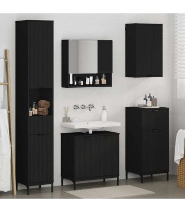 vidaXL Bathroom Furniture Set with Drawer Black Engineered wood, Metal
