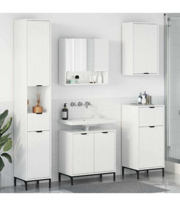 vidaXL Bathroom Furniture Set High Gloss White Engineered wood, Metal
