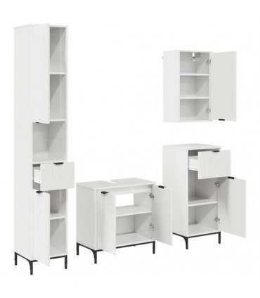 vidaXL Bathroom Furniture Set High Gloss White Engineered wood, Metal