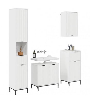 vidaXL Bathroom Furniture Set High Gloss White Engineered wood, Metal