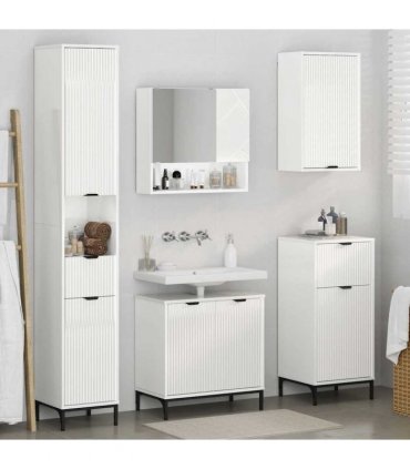 vidaXL Bathroom Furniture Set High Gloss White Engineered wood, Metal