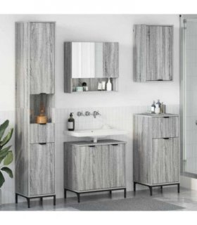 vidaXL Bathroom Furniture Set 4 pcs Grey Sonoma Engineered wood, Metal