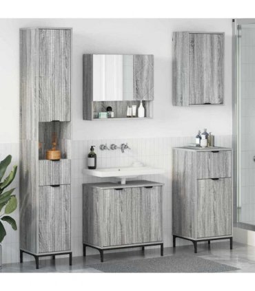 vidaXL Bathroom Furniture Set 4 pcs Grey Sonoma Engineered wood, Metal