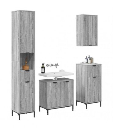 vidaXL Bathroom Furniture Set 4 pcs Grey Sonoma Engineered wood, Metal
