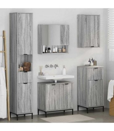 vidaXL Bathroom Furniture Set 4 pcs Grey Sonoma Engineered wood, Metal