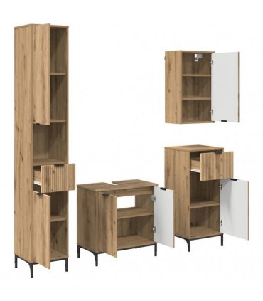 vidaXL Bathroom Furniture Set 4 pcs Artisan Oak Engineered wood, Metal