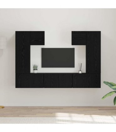 vidaXL TV Cabinet Set 7 pcs Black Oak Engineered Wood