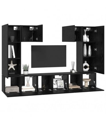 vidaXL TV Cabinet Set 7 pcs Black Oak Engineered Wood