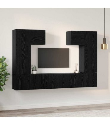 vidaXL TV Cabinet Set 7 pcs Black Oak Engineered Wood