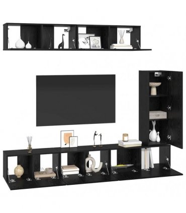 vidaXL TV Cabinet Set 6 pcs 12.01 x 11.81 x 35.43 in Black Oak