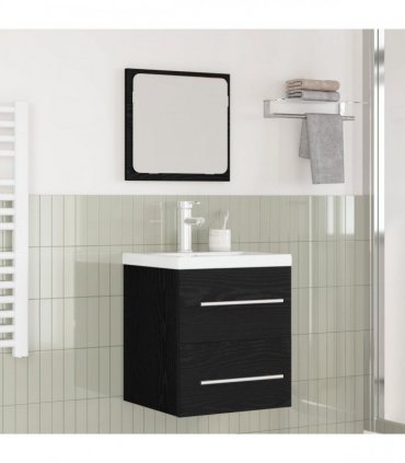 vidaXL Bathroom Furniture Set 2 pcs Black Oak Engineered Wood