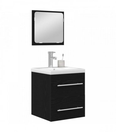 vidaXL Bathroom Furniture Set 2 pcs Black Oak Engineered Wood