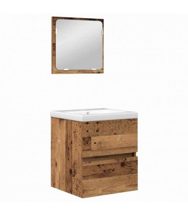 vidaXL Bathroom Furniture Set 2 pcs Old Wood and White Engineered Wood
