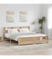 vidaXL Bed Frame with Shelf Brown 200 x 200 cm Solid Pine Wood