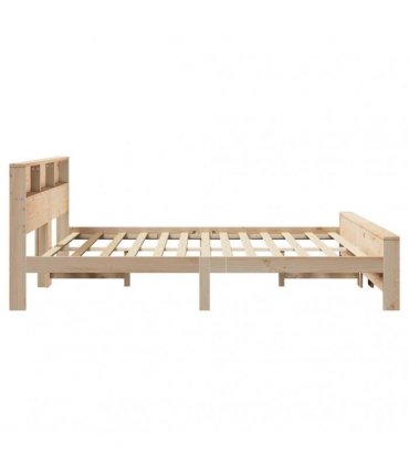 vidaXL Bed Frame with Shelf Brown 200 x 200 cm Solid Pine Wood