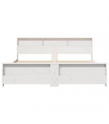 vidaXL Bed Frame with Shelf White 200 x 200 cm Solid Pine Wood