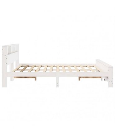 vidaXL Bed Frame with Shelf White 200 x 200 cm Solid Pine Wood
