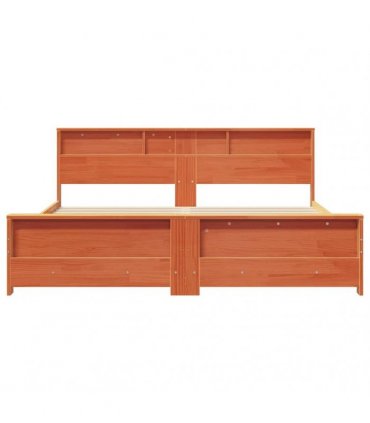 vidaXL Bed Frame with Shelf Wax Brown 200 x 200 cm Solid Pine Wood