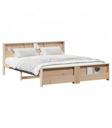 vidaXL Bed Frame with Shelf Brown 180 x 200 cm Solid Pine Wood