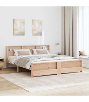 vidaXL Bed Frame with Shelf Brown 180 x 200 cm Solid Pine Wood