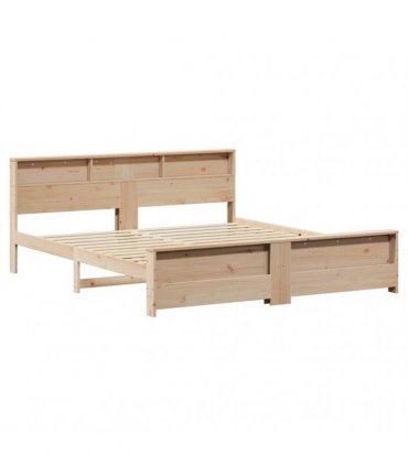 vidaXL Bed Frame with Shelf Brown 180 x 200 cm Solid Pine Wood