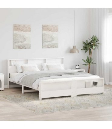 vidaXL Bed Frame with Shelf White 180 x 200 cm Solid Pine Wood