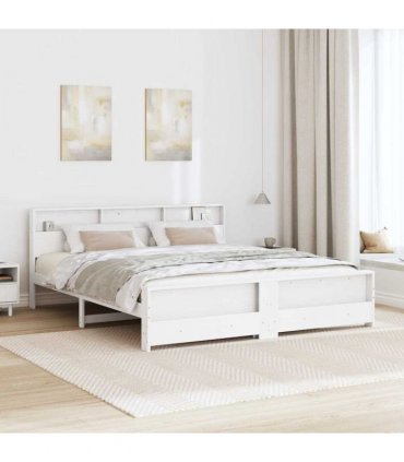 vidaXL Bed Frame with Shelf White 180 x 200 cm Solid Pine Wood