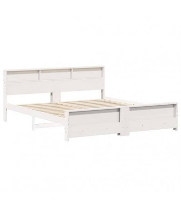 vidaXL Bed Frame with Shelf White 180 x 200 cm Solid Pine Wood