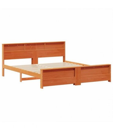 vidaXL Bed Frame with Shelf Wax Brown 180 x 200 cm Solid Pine Wood
