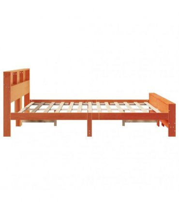 vidaXL Bed Frame with Shelf Wax Brown 180 x 200 cm Solid Pine Wood