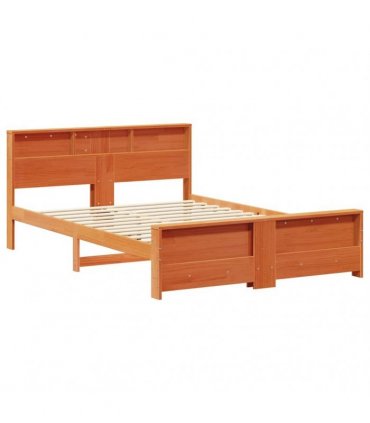 vidaXL Bed Frame with Shelf Wax Brown 160 x 200 cm Solid Pine Wood