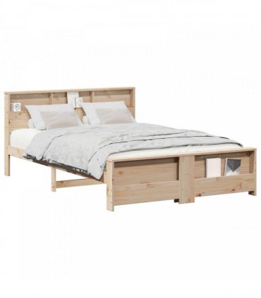 vidaXL Bed Frame with Shelf Brown 150 x 200 cm Solid Pine Wood