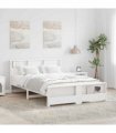 vidaXL Bed Frame with Shelf White 150 x 200 cm Solid Pine Wood