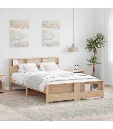 vidaXL Bed Frame with Shelf Brown 140 x 200 cm Solid Pine Wood