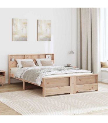 vidaXL Bed Frame with Shelf Brown 140 x 200 cm Solid Pine Wood