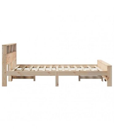 vidaXL Bed Frame with Shelf Brown 140 x 200 cm Solid Pine Wood