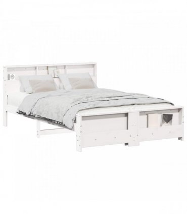 vidaXL Bed Frame with Shelf White 140 x 200 cm Solid Pine Wood